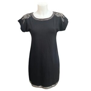 3.1 Phillip Lim Black Shift Dress Short Sleeve Beaded Trims Sz‎ Medium